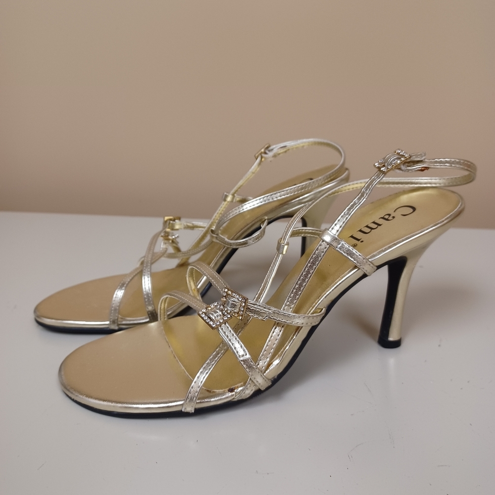 Gold & rhinestone strappy heels